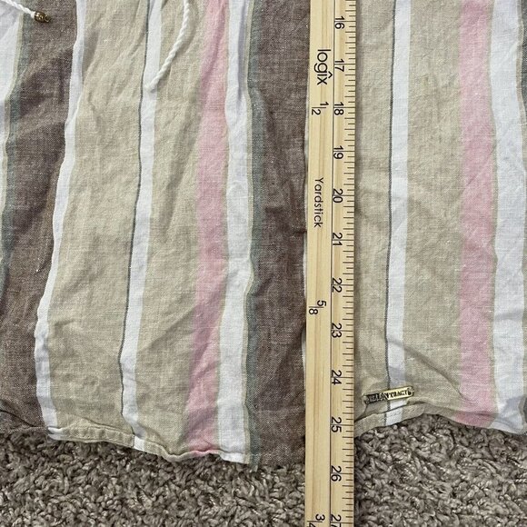 Ellen Tracy 100% Linen Tunic Large Striped Tan Pink White Tassel Lagenlook - Picture 5 of 8